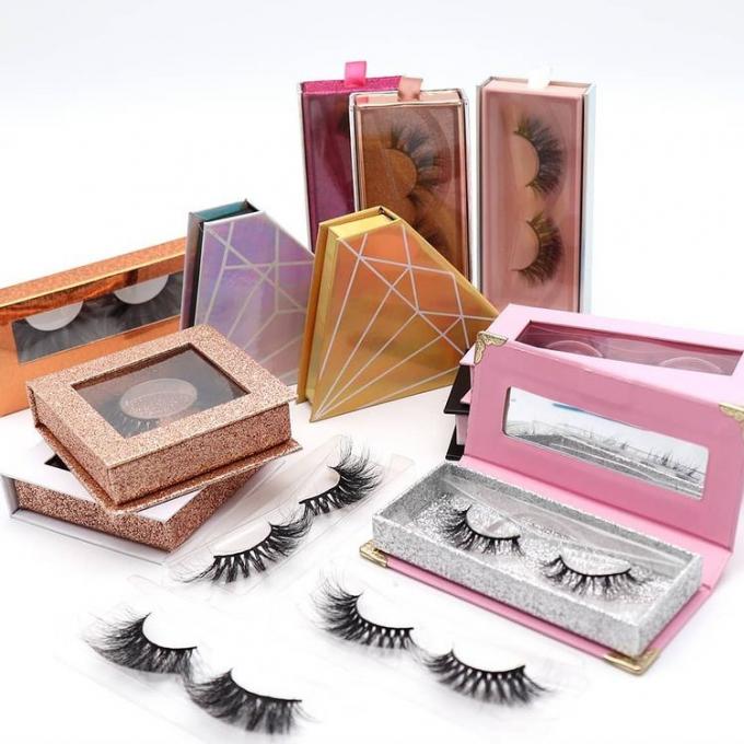 جعبه کاغذی بسته بندی مژه لوکس 25 میلی متری سه بعدی با پوشش UV پنجره PVC 1